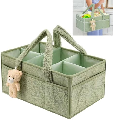 Rakiuty Organizador De PañAles Para BebéS,Grande Pañales Bolso Para Bebés para Bebes Recien,Fieltro Organizador Bebe con Asa,Baby Changing Basket with Compartments (Verde claro)