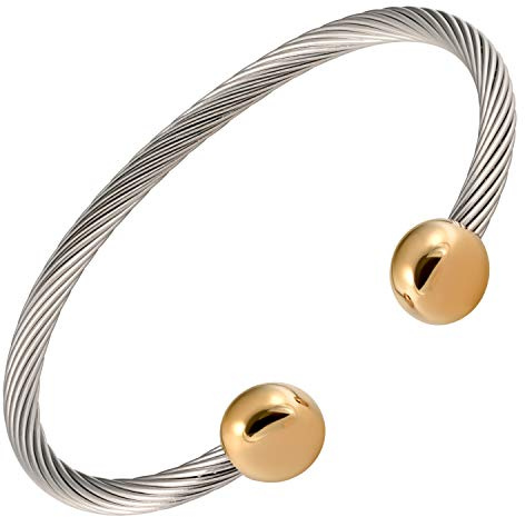 MAGNETJEWELRYSTORE 2-Tone Stainless Steel Magnetic Bracelet High Power Magnets, For Men and Women, Adjustable Bangle