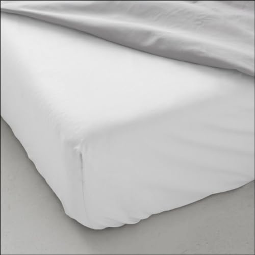 Sabana Bajera 150x190 Ajustable Algodon y Poliéster - Bajera Cama 150 - Sabanas Algodón 50%, Blanco, Ecológico, Tacto Suave, Tejido Resistente y Sin Químicos. Alta Comodidad. (Cama 150 x 190/200 cm)