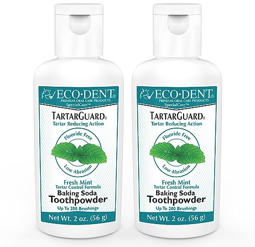 Eco-Dent TartarGuard Baking Soda Toothpowder - Enzyme Cleaning Action for Tartar Control, SLS-Free, Fluoride-Free Toothpaste Alternative, Fresh Mint Tooth Powder, 2 Oz (Pack of 2)