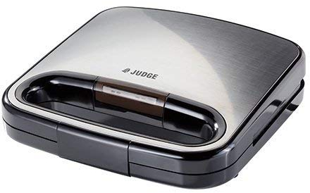 Judge Non-Stick Toasted Sandwich Maker for 2 Toasties with Easy Clean Seal & Cut Plates, Cool Touch Handle, 750W, Satin Stainless Steel Finish