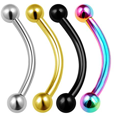 KJM FASHION 4 st kirurgiskt stål regnbåge banan skivstång 16 gauge 3 mm boll lobe brosk fälg örhänge läpppiercing smycken se fler storlekar, Legerat stål