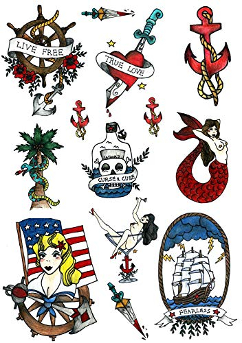 Tatouages Temporaires Marin Tatsy, Éphémère, Désign Original Et Oldschool, Divertissement, Fête, Marinier, Pour Homme Et Femme, Adultes, Ancre, Sirène, Bateau
