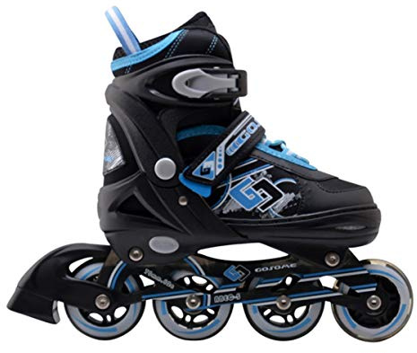 Tante Tina Patines en línea Profesionales con Luces para niños y Adultos - Talla Ajustable - Negro/Azul - Talla L (38-41)