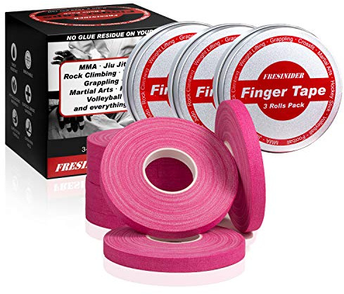 FRESINIDER Finger Tape - Strong Athletic Tape | 0.3” x 45 Feet (9 Pack) Tin Set | No Sticky Residue | for Rock Climbing, BJJ Jiu Jitsu, Grappling, Judo, MMA, Rock Climbing and Martial Arts (Pink)