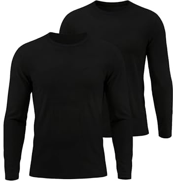 Lote de 2 ropa interior térmica para hombre, camiseta de cuerpo con cuello redondo, manga larga, invierno, ropa interior superior cálida, ultra suave, capa base, Negro , M
