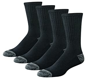 Amazon Essentials Chaussettes de Travail en Coton Respirant, Rembourrée, Durable, Mi-mollet Homme, 4 Paires, Noir, 41-45