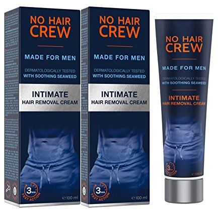 NO HAIR CREW Crema Depilatoria Intima Uomo, Confezione da 2 (2 x 100 ml) – Depilazione delicata ed efficace per la zona intima senza irritazioni da rasoio, dermatologicamente testata