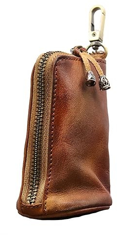 MiOYOOW Pochette Cuir pour Pièces Monnaie, Mini Porte-Monnaie Vintage à Mousqueton, Pochette Porte-Clés avec Fermeture Éclair pour Espèces Clés Petits Objets