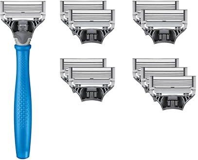 Harry's Nassrasierer für Männer - Rasier-Set Mit Blauem Griff, 10 Ersatz-Rasierklingen, Rasierer für Herren