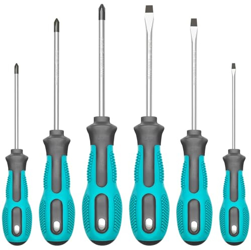 Tcwous Magnetic Screwdriver Set, 6-Piece Screw Driver Kit with 3 Phillips and 3 Flat, Professional Non-Slip Cushion Grip Nut Driver Repair Tool Set. Stocking Stuffers for Men Gifts