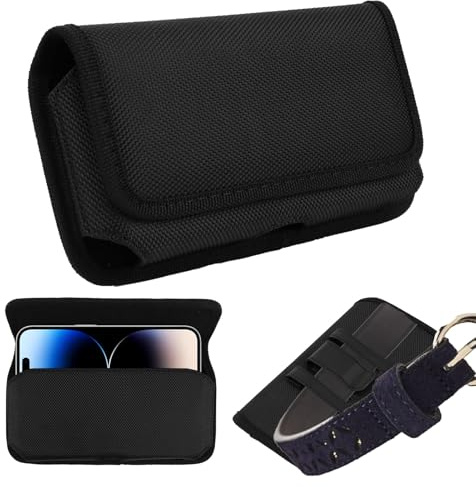 Bolsa Cintura Táctica para Teléfono, Funda Móvil de Cuero, Nailon Bolsa con Clipy Ranuras para Tarjetas, Riñoneras Hombre, Funda de Cinturón Horizontal en Nailon para Smartphones