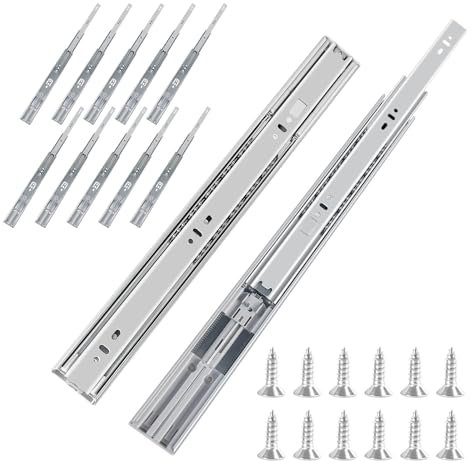 FCOUMY glissiere pour tiroir 6 paires (12pcs), 55cm Glissières de tiroir à fermeture automatique douce, extension complète avec glissières à roulement à billes, coulisse tiroir 45kg de capacité