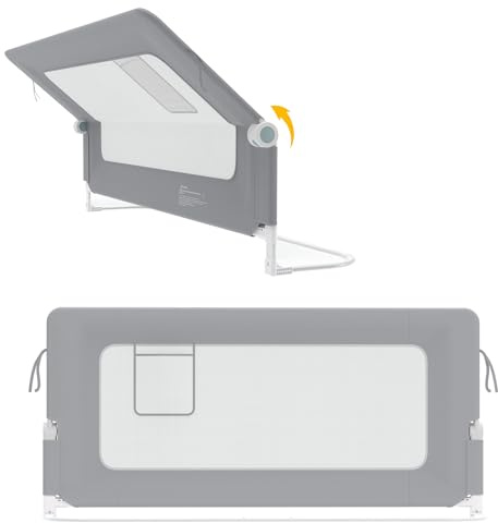SUBTLETY Griglia di protezione per letto da 1 lato, 72 – 86 cm, altezza regolabile, protezione contro le cadute, con tasche, 200 cm, per cameretta dei bambini e dei bambini (grigio)