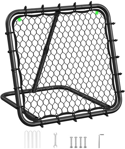 SONGMICS Football Rebounder Net, Kids Training Net, Portable Rebound Net, Target Goal with Steel Frame, Adjustable Angle, Quick Assembly, for Garden, Park, Beach, Ink Black SZQ0085B01