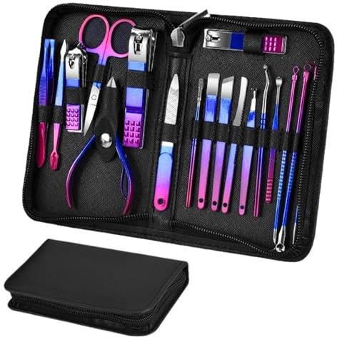 Set de herramientas de manicura de acero, 18 unidades, kit de manicura de acero, kit de corte de uñas, kit de cuidado de uñas, kits profesionales para viajes al aire libre, colorido, 18 piezas/set