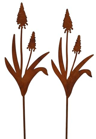 Bornhöft Lot de 2 piquets de jardin en jacinthe nacrée - En métal patiné - Aspect rouille - Décoration de jardin - Motif floral