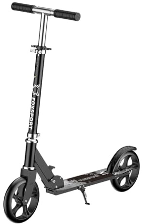 FOXSPORT - Tretroller für Jugendliche und Erwachsene, faltbar, aus Eisen, Lenker verstellbar mit 3 Stufen, große Räder, max. Unterstützung 120 kg (schwarz)