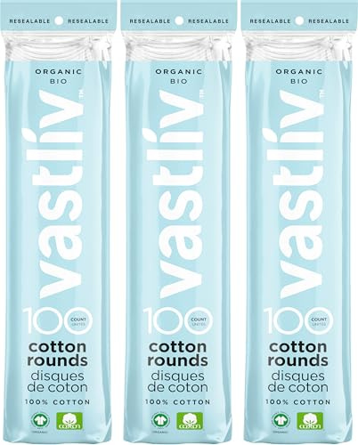 Vastliv Organic Cotton Rounds for Face (300 Count) Makeup Remover Pads, Hypoallergenic, Lint-Free | 100% Pure