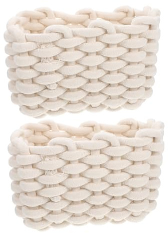 GARIOUANS 2 piezas Cestas de Almacenaje de Cuerda de Algodón Tejida para Escritorio Organizador Multifuncional para Cosméticos y Artículos Varios Pequeñas y Decorativas Color Beige