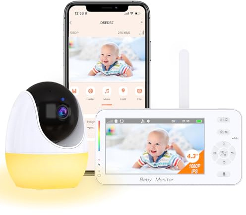 Drepint Babyphone con fotocamera e app, monitor da 4,3 con zoom, visione notturna, pianto/movimento/rilevazione del rumore/ninna