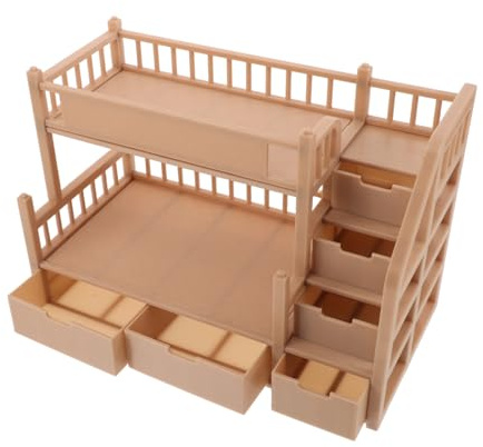 FUNNETOYU Letto Castello per Bambole con Cassetto Ampio e Scala Mobili Casa delle Bambole in Stile Legno Realistico per Camera da Gioco