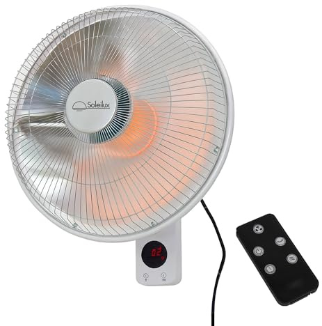 SOLEILUX Stufa da Parete In Carbon Cristal 40cm con 2 velocità 450/900w Telecomando a Distanza Oscillazione Automatica dal Design Elegante Stufa Murale