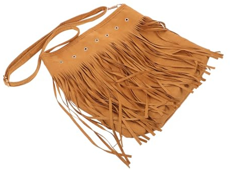 WATIIFUFU Mockaväska Mockaväska Handväska Mocka Med Western Fransväska Vintage Axelväska Shoppingväska I Mocka Axelväska I Retro Shoppingväska I Brun
