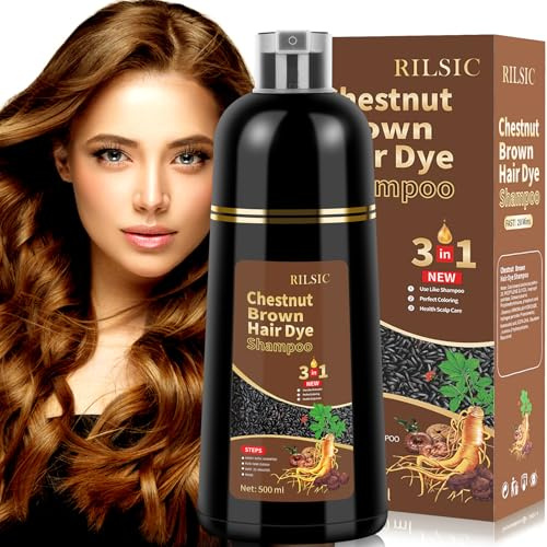 RILSIC 500ml Shampoo Colorante, Hair Dye Shampoo 3 in 1, Colorante Tinta Capelli Istantaneo, Naturale Hair Color per Donna Uomo (Castagno)