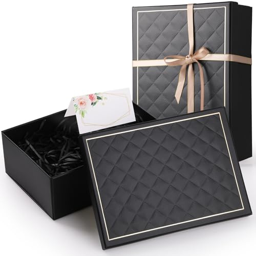 Wyngee Gift Box with Lids, 25 * 18 * 8.5cm, Present Boxes with Card, Ribbon, Raffia Shredded Paper for Bridemaid Proposal Box Memo Card Ribbon Wedding Valentine's Day Birthday