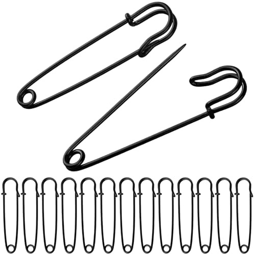 Large Safety Pins, 15PCS 75mm /3 Inch Duty Safety Pins Strong Heavy Duty Extra Large Black Safety Pin for Clothes Safetypin for Fixed Blankets Shawl Thick Fabric Leather Crafts (Black)