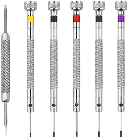 6-Piece Watchmakers Screwdriver Set & Watch Repair Kit,Pin Removal Tool & 5 Flathead Watch Screwdriver Set (0.8/1.0/1.2/1.4/1.6mm), for Jewellery & Electronics