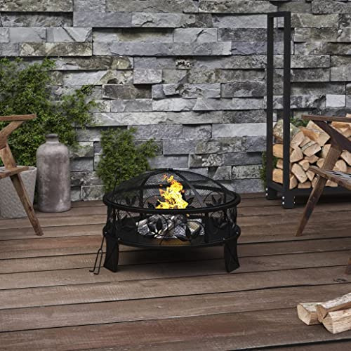 sephironlbb Brasero de acero de 50 cm con atizador y protección contra chispas, gran hoguera para jardín y terraza, calentador resistente para un calor acogedor y horas de experiencia de fuego en