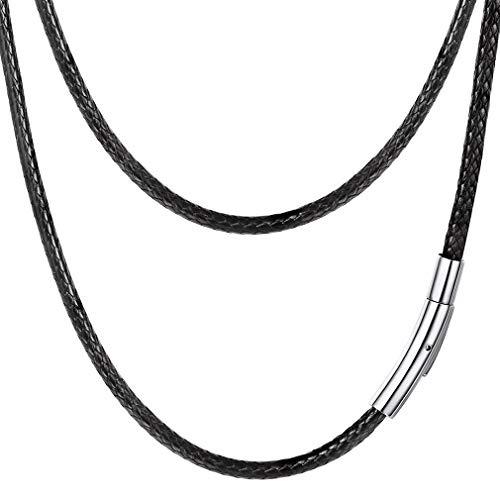 PROSTEEL Mens Braided Leather Necklace PU Leather Necklace Metal Clasp Braided Cord Chain Width 2mm / 66cm Long