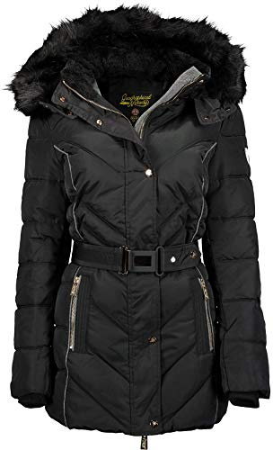 Geographical Norway BECKY LADY - Parka De Mujer Cálida - Abrigo Con Capucha De Piel Falsa - Chaqueta Invierno - Chaqueta Larga Con Forro Cálido - Regalo Mujer Outwear Casual (Negro M) Talla 2