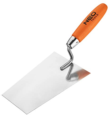 NEO TOOLS Bernese Stucco Trowel, Trapezoidal with Wooden Handle, Straight Neck, Made of Stainless Steel for Applying Plaster, Plaster or Mortar, Various Designs