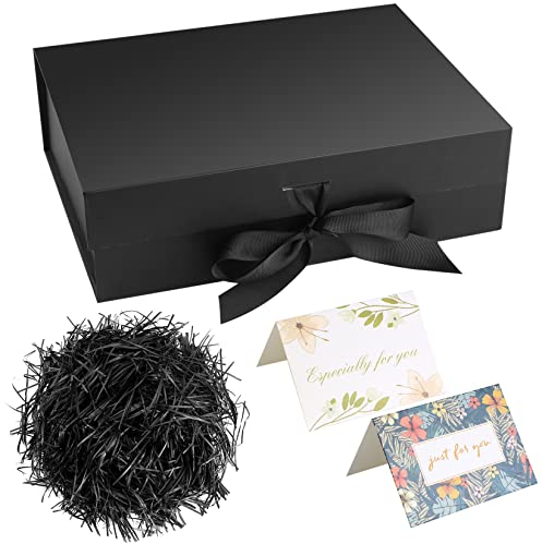 Geschenkbox mit Schleife, magnetische Geschenkkarton mit Deckel, Geschenk Verpackungsbox, Dekorative Box, Geschenkschachtel für Geschenke, mit zerkleinertem Papier, Karten (Schwarz)
