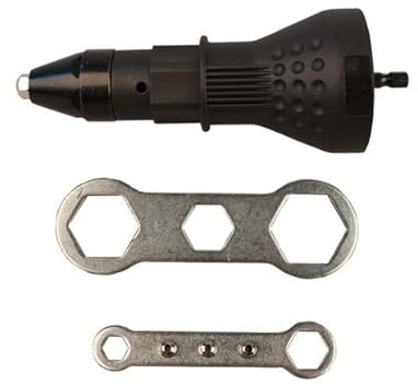 POIU Pistolet à rivets Accessoire pour rivets aveugles Adaptateur pour perceuse à rivets Outil à rivets pour visseuse et perceuse (Noir), 16 x 5,8 cm