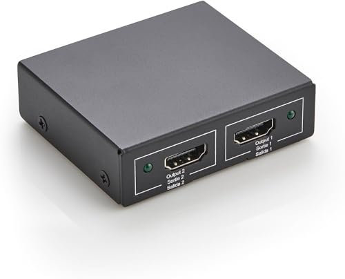 Amazon Basics HDMI-Splitter, 1 In / 2 Out, 4K bei 60 Hz für 2 Monitore, Anzeige Wird gespiegelt, Schwarz