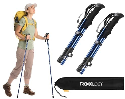 TREKOLOGY TREKZ SE 2pcs Set Baton De Marche Nordique - Bâtons Randonnée pour Hommes, Femmes & Seniors - Retractable Hiking Stick - Leger & Pliable avec Poignée Mousse EVA - Trekking Trail Accessoires