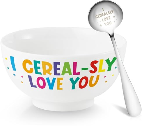 R HORSE Cereal Bowl and Spoon Set Colorful Funny Cereal Bowl with Engraved Spoon Gift Set for Salad Soup Ice Cream, Oatmeal Breakfast Bowl Cereal Fruit Tableware Kit for Kid Cereal Lovers