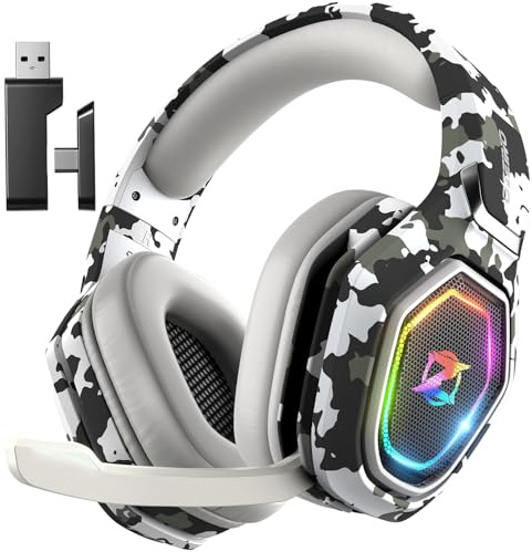 Ozeino Cascos Gaming Inalámbricos para PC/Ps5/Ps4, Auriculares Gaming Inalámbricos de 2,4GHz Wireless+Bluetooth (Camu)