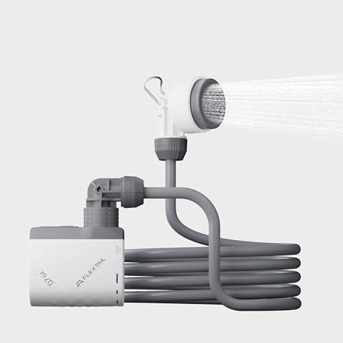 FLEXTAILGEAR Tiny Shower, Tragbare Outdoor-Campingdusche mit Pumpe, 2,2m Schlauch, USB-C-Aufladung und Zwei Wassersparenden Durchflussmodi, für Garten, Reisen, Strand und Haustiere