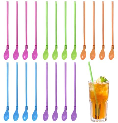 20Pcs Slush Straws, Smoothie Straws, Slushie Straws, Colored Straw Spoon 2 in 1,Reusable Straws Spoon Suitable for Smoothies Milkshakes Coffee Cocktail