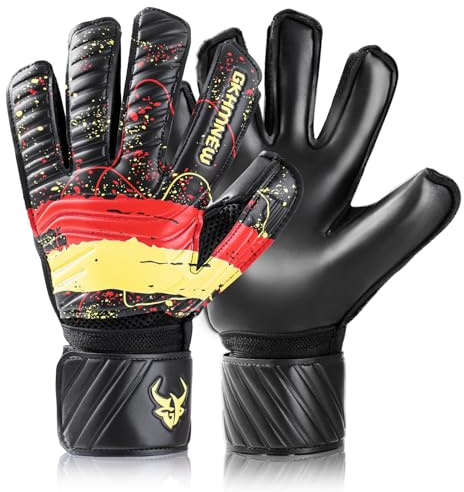 GKHMNEW Soccer Goalkeeper Gloves – Pro-Level Super Superior Grip, Enhanced Finger Protection, Breathable & Durable Comfort for Training, Matches – Youth, Kids, Adult Sizes 6-10 (Black, 8)