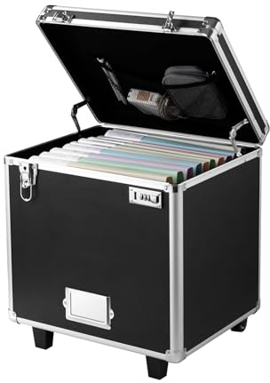 VEVOR Portable File Storage Box, 395 x 320 x 380 mm Internal Chest Size, Locking Mobile Business Case with Telescopic Handle, Hand pull File Case for Office Home, Offices, Hospitals, Banks