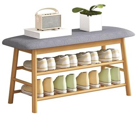 Panca portascarpe in bambù con Cuscino, scaffale portaoggetti a 3 Livelli per Ingresso, Organizer con Parte Superiore Ribaltabile per corridoi, soggiorni e camere da Letto (90 cm) - Design r