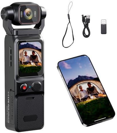 VBESTLIFE Caméra Vidéo Portable 4K avec Tête Rotative à 180° et WiFi, Caméscope Grand Angle avec écran D'affichage de 1,69 Pouces avec Application pour L'enregistrement de Vlogging de