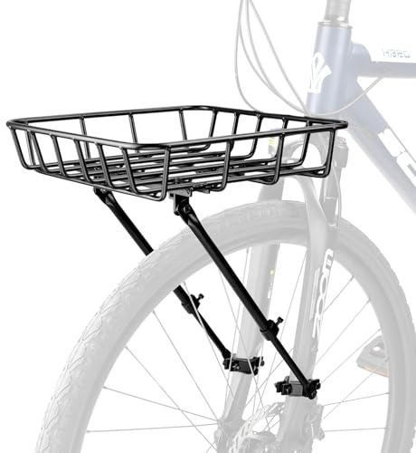 WEEROCK Cykelkorg i aluminium, bred korg med stödstänger | Stor kapacitet, med nätfack, stabil fastsättning, perfekt för mountainbikes, strandcykel och pendling