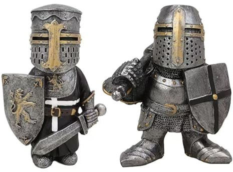 LIULINY Riddarstatyer, mini-trädgårdstomte, 12,5 cm hög, medeltida tomte av harts, vattentät, för hem, dekoration, gräsmatta och innergård (A)